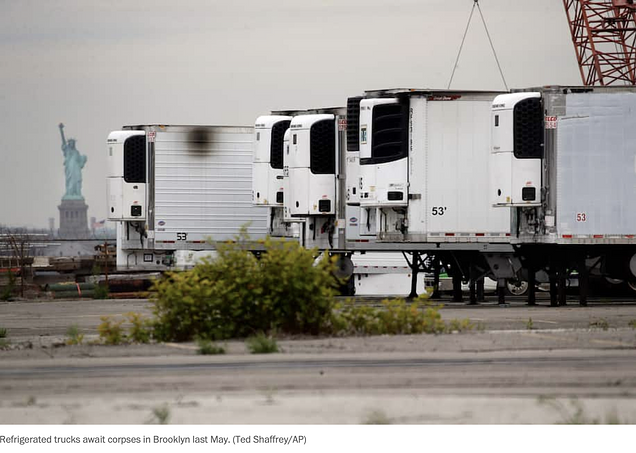 Hundreds of bodies of covid-19 victims are still in New York’s refrigerated trucks more than a year into the pandemic